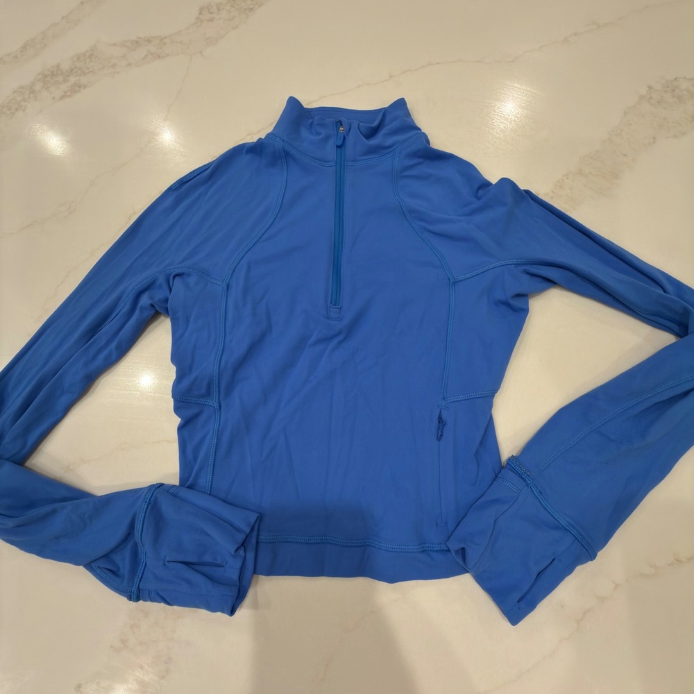 Lululemon Its Rulu Run Half Zip Pullover Blue LW3FHES Size 2 Thumbholes